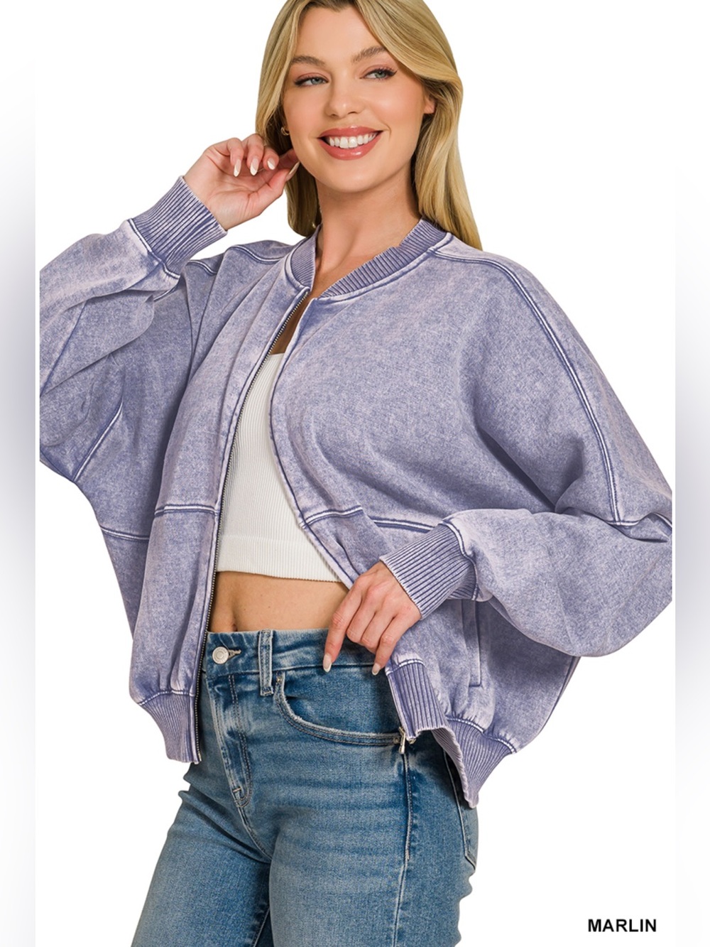 Zenana Marlin Acid Wash Fleece Jacket